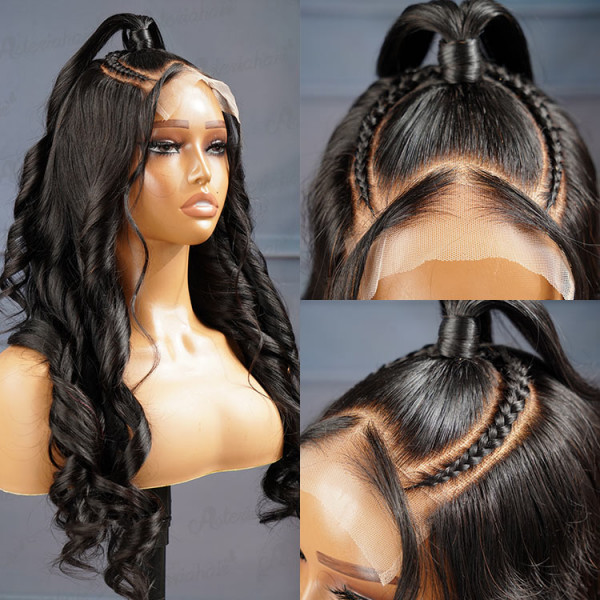 Hairstylist Pre Styled Bouncy Body Wave Half Up Half Down W Braids Hairstyle 6x6 Lace Beginner Friendly Wigs For Women Asteriahair