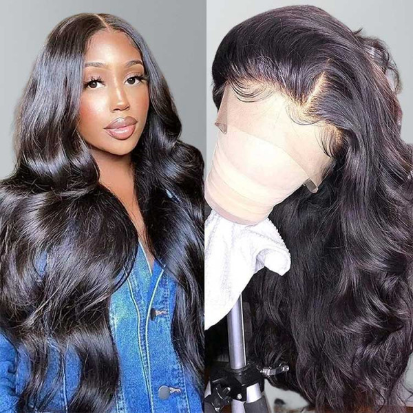 Body wave Human Hair Lace Front Wigs Natural Black 180 Density Asteriahair