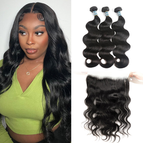 8A Unprocessed Brazilian Human Hair Body Wave Weave 3 Bundles With 13 4 Lace Frontal Closure Asteriahair