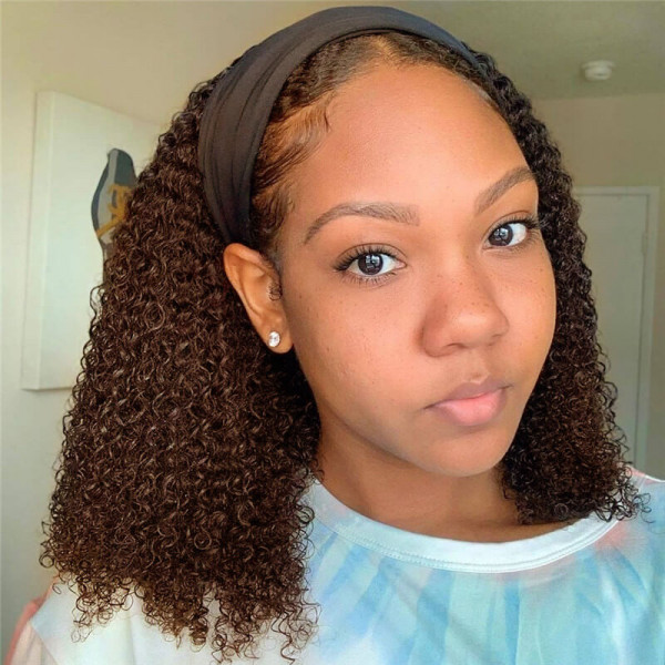 Brown Color Coily Curly Headband Wigs Human Hair Wig Asteriahair