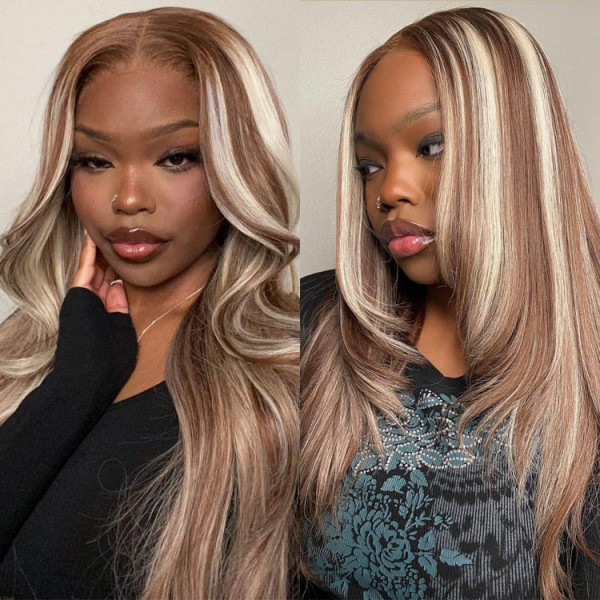 Brown Wig With Blonde Highlights Straight Human Hair Wig Asteriahair