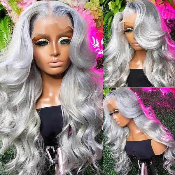 Grey Color Human Hair Lace Front Wigs Icy Silver Gray Wig Asteriahair