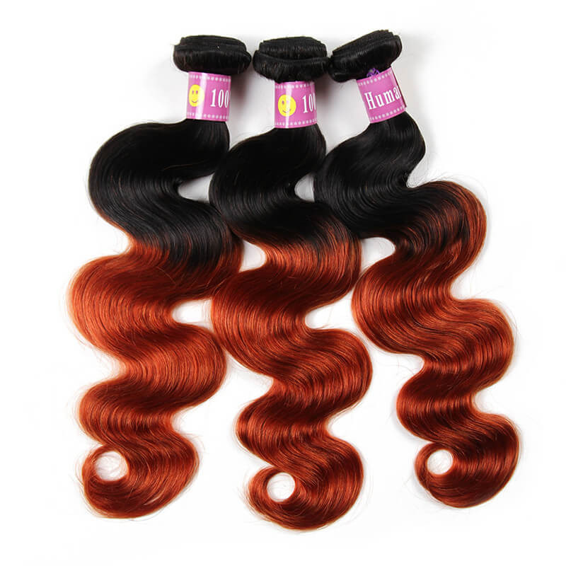 Ombre Hair Color 1B/350 Body Wave Weave Real Virgin Human