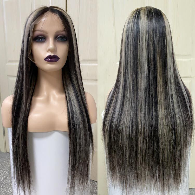 Ash Grey Highlights on Black Hair Lace Front Wig Asteriahair