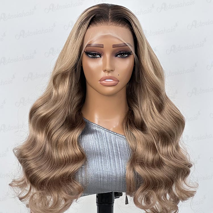 Ombre Body Wave Wig Ash Blonde Lace Front Wig With Dark Roots Good Quality Wigs Asteriahair