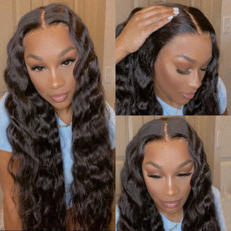 Falllove Volume Crimps Deep Wave Human Hair 13x4 HD Lace Frontal Pineapple Wig 24 Inches