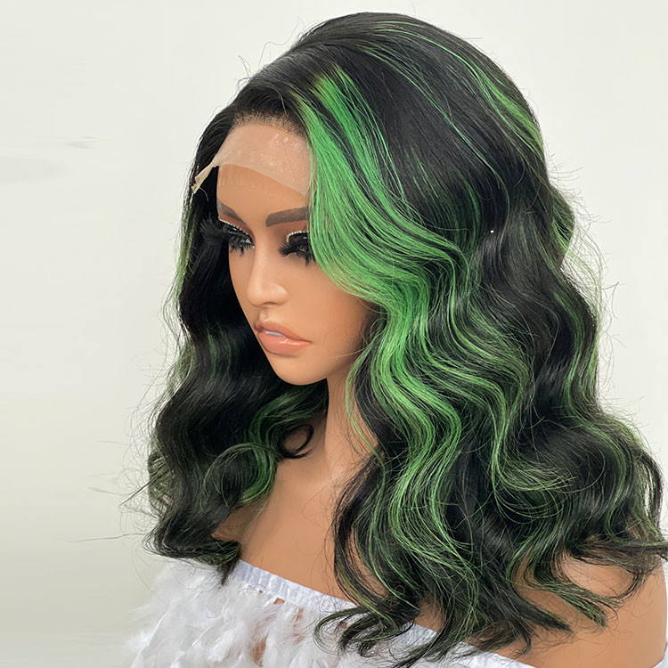 green highlights in black hair