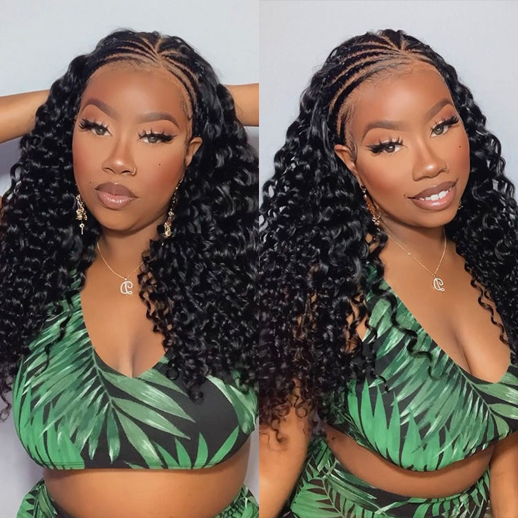 Human hair lace front braided wigs top