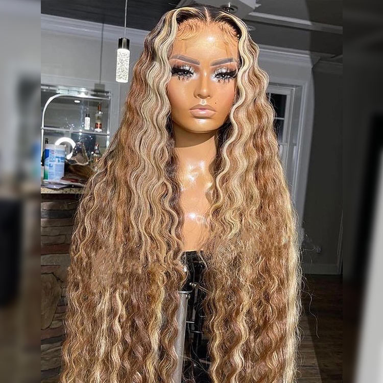 Divaqueen celebrity brown wavy blonde kissed highlighted authentic h d lace front wig